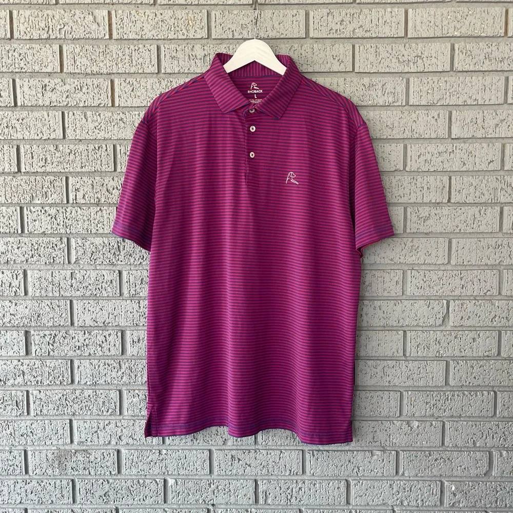 Rhoback The Birdie Stripe Performance Polo in Cardinal Red/Fleet Navy Size Large - Picture 3 of 6